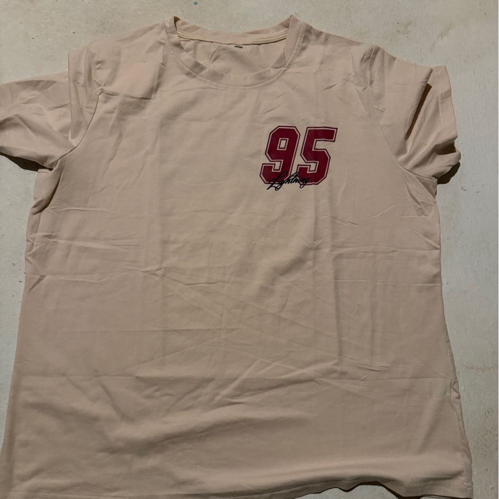 Disney Men's Beige Short Sleeve Tee with Maroon '95 Graphic